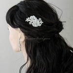 Bridal Hair Pin of Ivory Fabric Flowers and Pearls - Hair Pins - Cassandra Lynne
