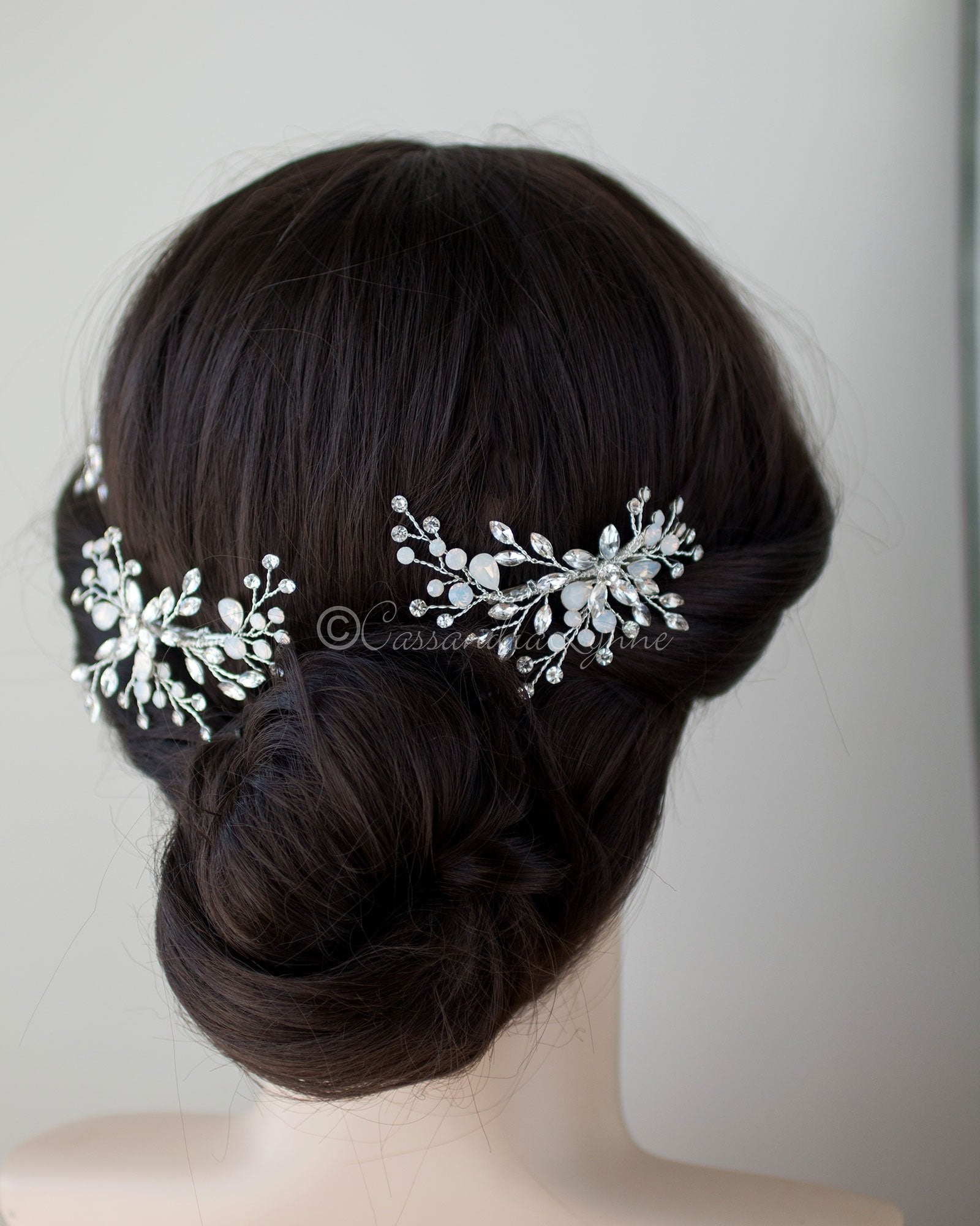 Bridal Hair Pin Set of Opal and Clear Crystals
