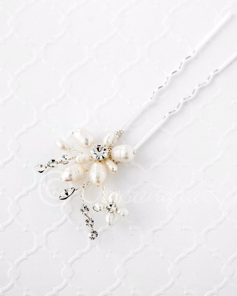 Bridal Hair Pin with an Ivory Pearl Flower - Hair Pins - Cassandra Lynne