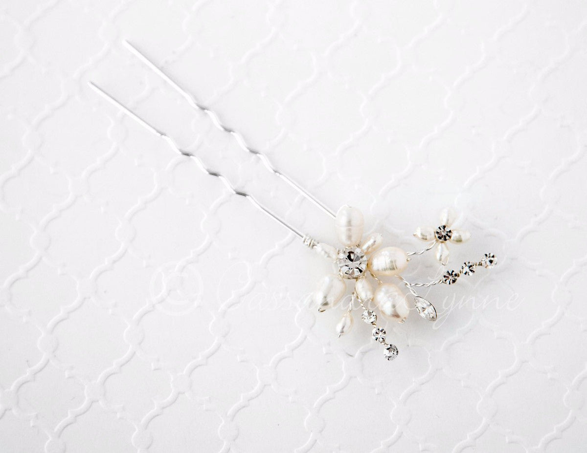 Bridal Hair Pin with an Ivory Pearl Flower - Cassandra Lynne