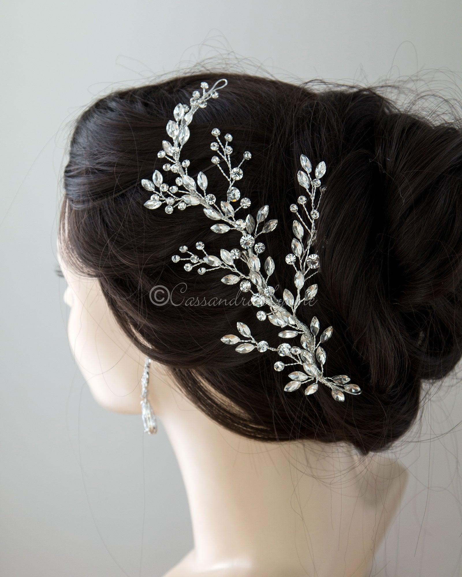 Bridal Hair Vine Clip with Leaf Rhinestones - Hair Clips - Cassandra Lynne
