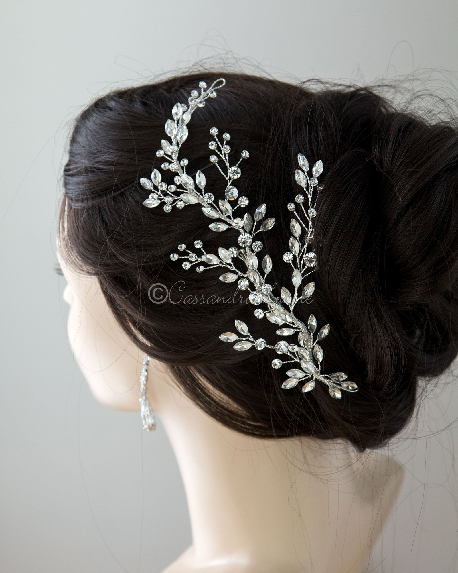 Bridal Hair Vine Clip with Leaf Rhinestones - Cassandra Lynne