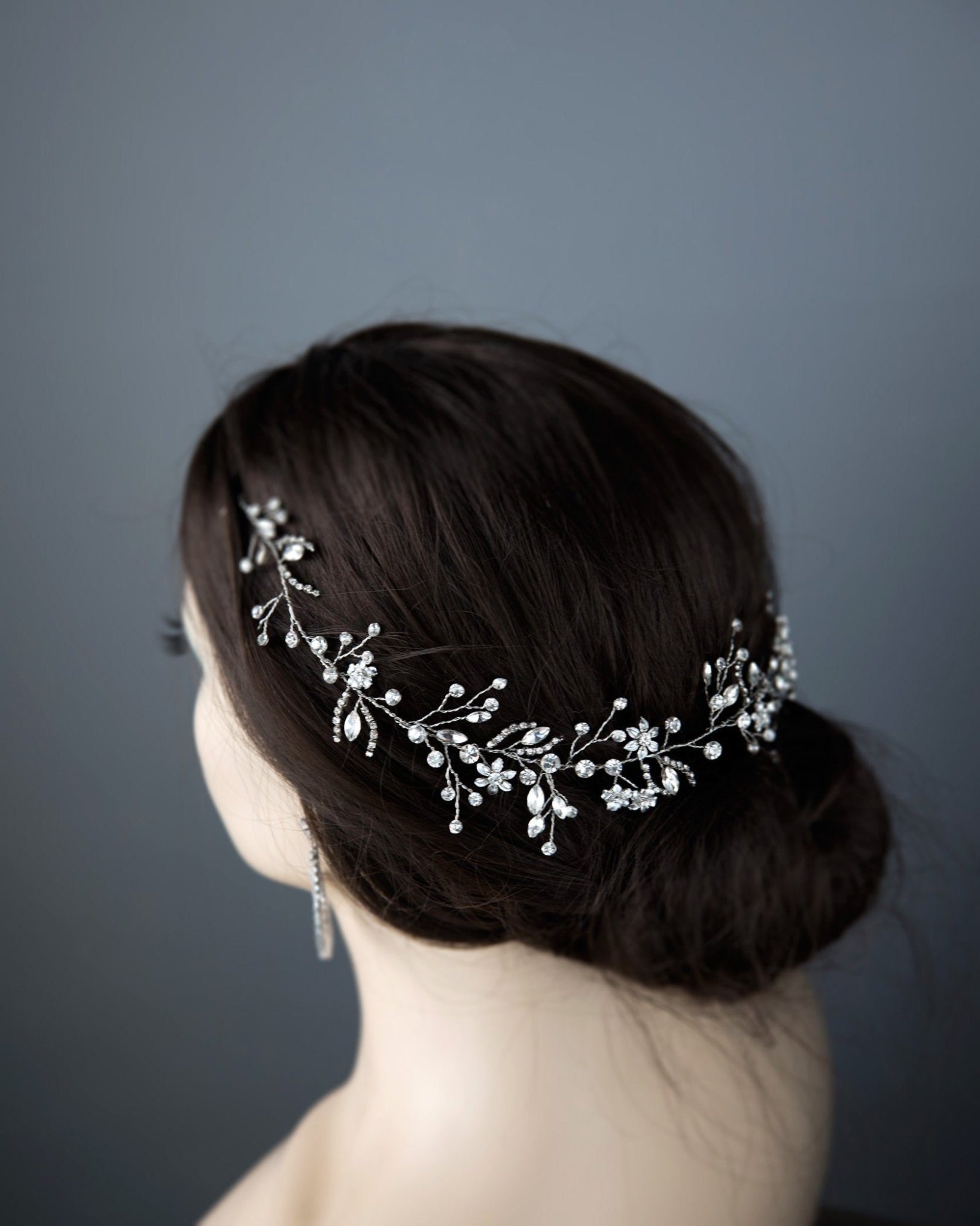 Bridal Hair Vine in Dark Silver - Cassandra Lynne
