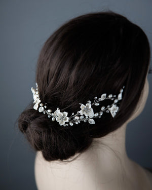 Bridal Headband of Porcelain Luster Flowers - Cassandra Lynne