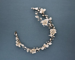 Bridal Headband of Porcelain Luster Flowers