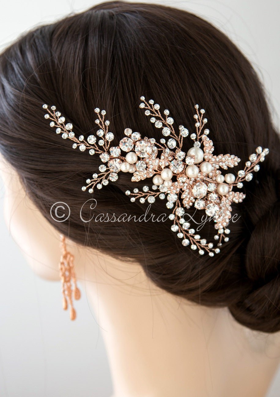Bridal Headpiece Clip of Jewel Sprays and Pearls - Hair Clips - Cassandra Lynne