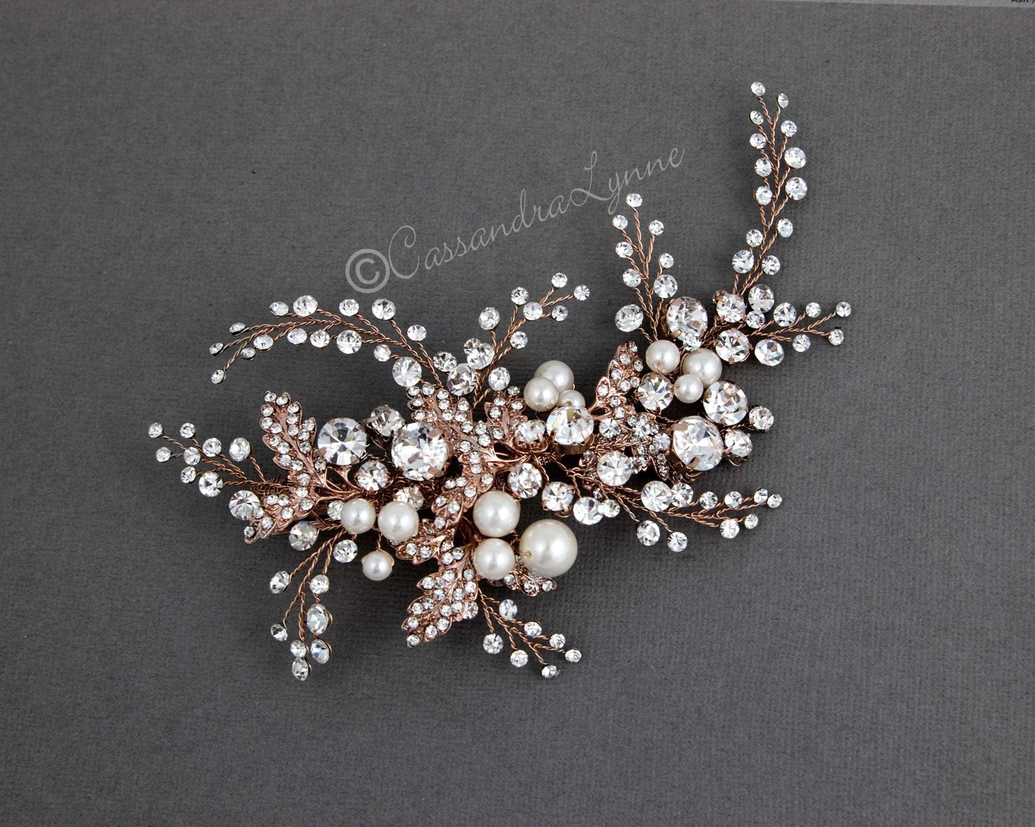 Bridal Headpiece Clip of Jewel Sprays and Pearls - Hair Clips - Cassandra Lynne
