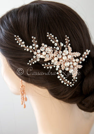 Bridal Headpiece Clip of Jewel Sprays and Pearls