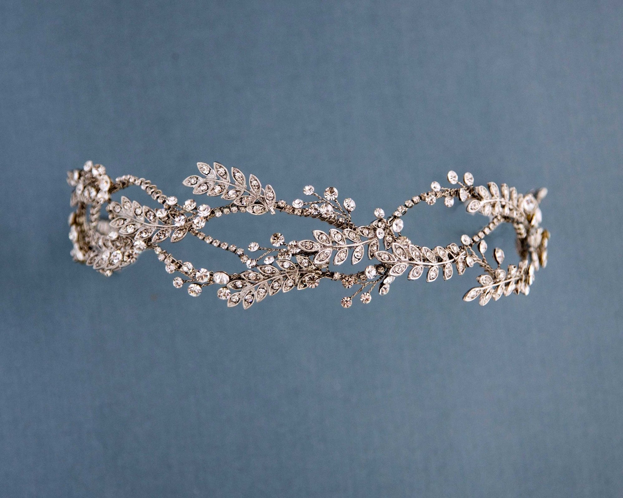 Bridal Headpiece of Drak Silver Leaves