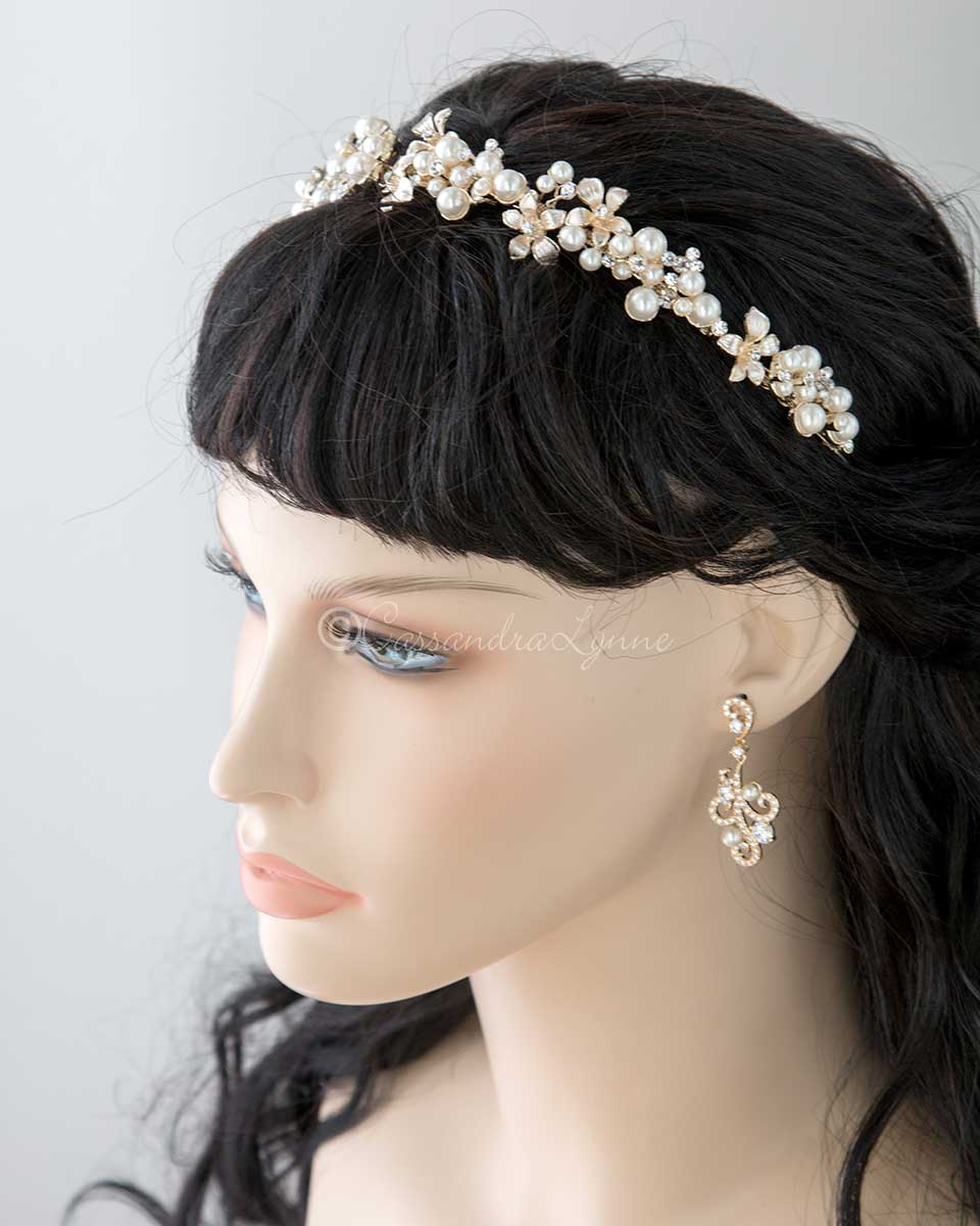 Bridal Headpiece of Flowers and Pearl Clusters - Cassandra Lynne
