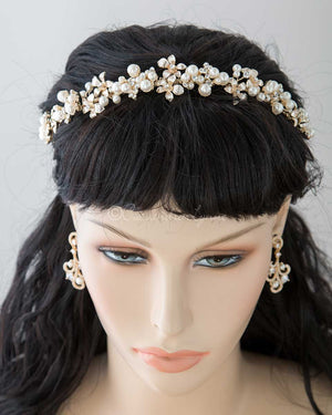 Bridal Headpiece of Flowers and Pearl Clusters