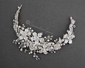 Bridal Headpiece with Frosted Flowers Pearls and Crystals