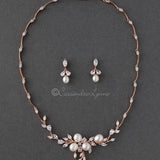 Bridal Jewelry Necklace Set with Pearl Flower and CZ - Necklace Set - Cassandra Lynne