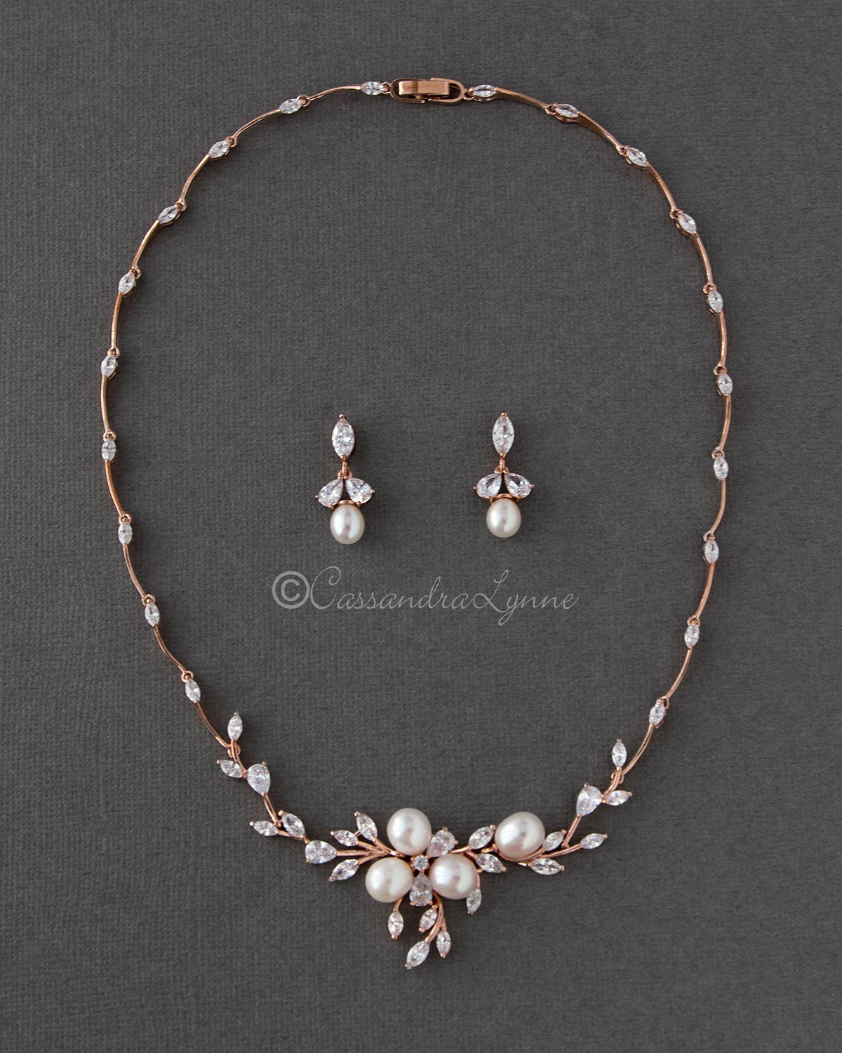 Bridal Jewelry Necklace Set with Pearl Flower and CZ - Necklace Set - Cassandra Lynne