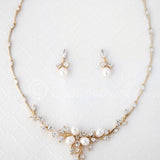 Bridal Jewelry Necklace Set with Pearl Flower and CZ - Necklace Set - Cassandra Lynne