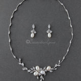 Bridal Jewelry Necklace Set with Pearl Flower and CZ - Necklace Set - Cassandra Lynne