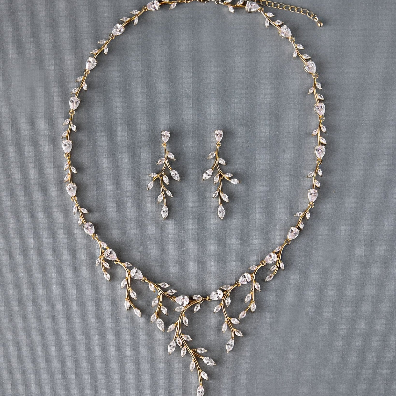 Bridal Necklace and Earrings of Marquise CZ Vines - Necklace Set - Cassandra Lynne
