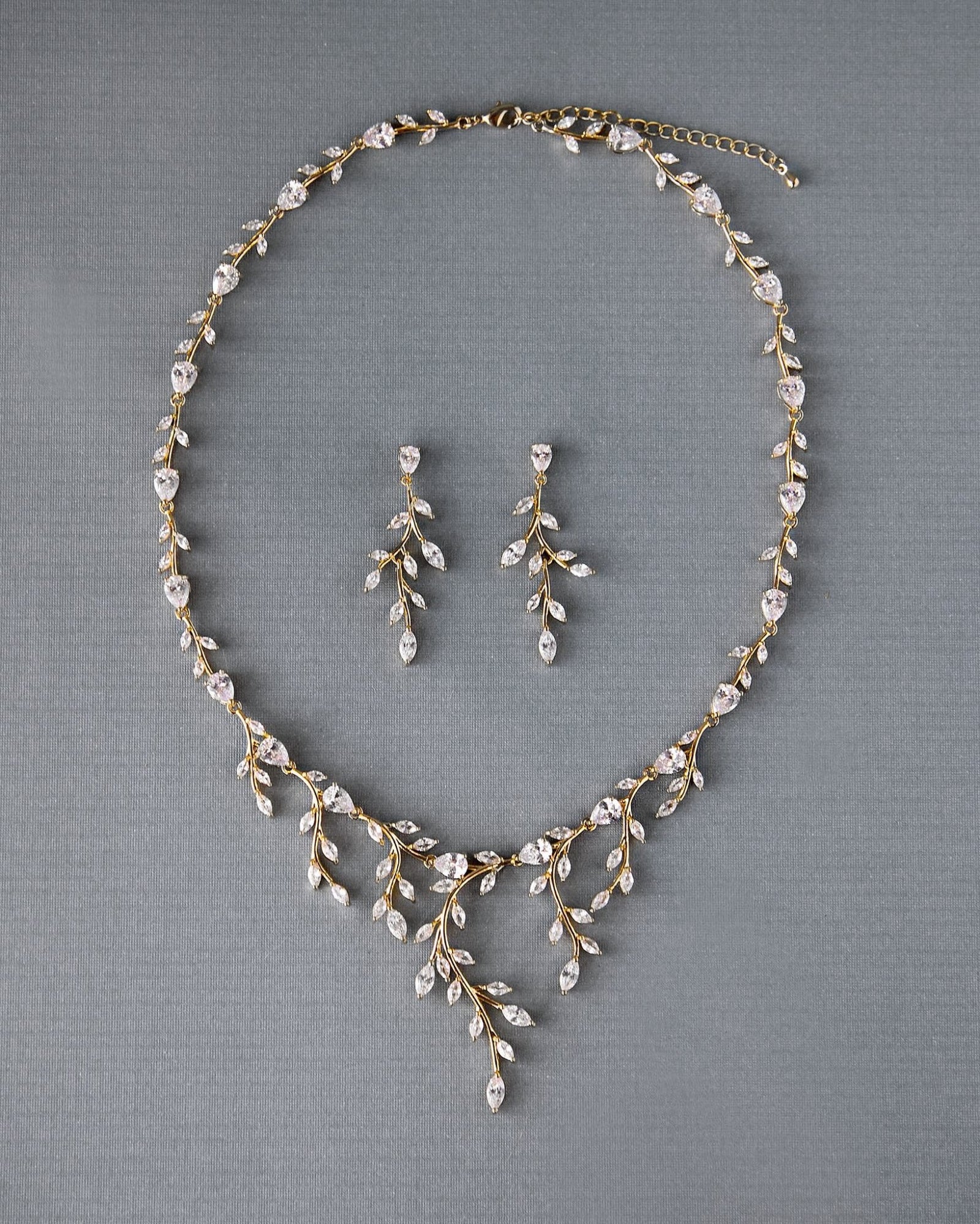 Bridal Necklace and Earrings of Marquise CZ Vines - Necklace Set - Cassandra Lynne
