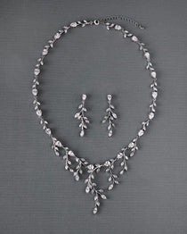 Bridal Necklace and Earrings of Marquise CZ Vines - Necklace Set - Cassandra Lynne