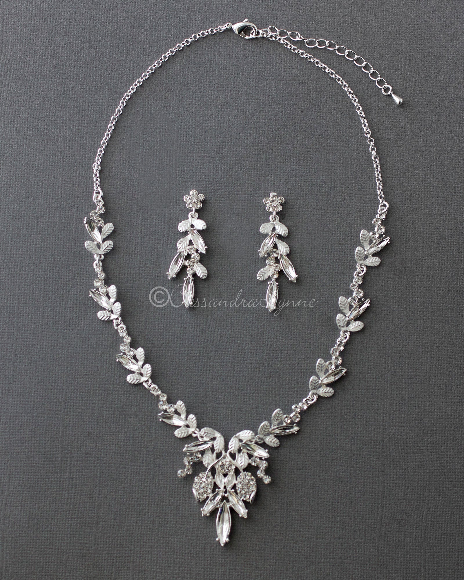 Bridal Necklace of Elongated Crystals Silver