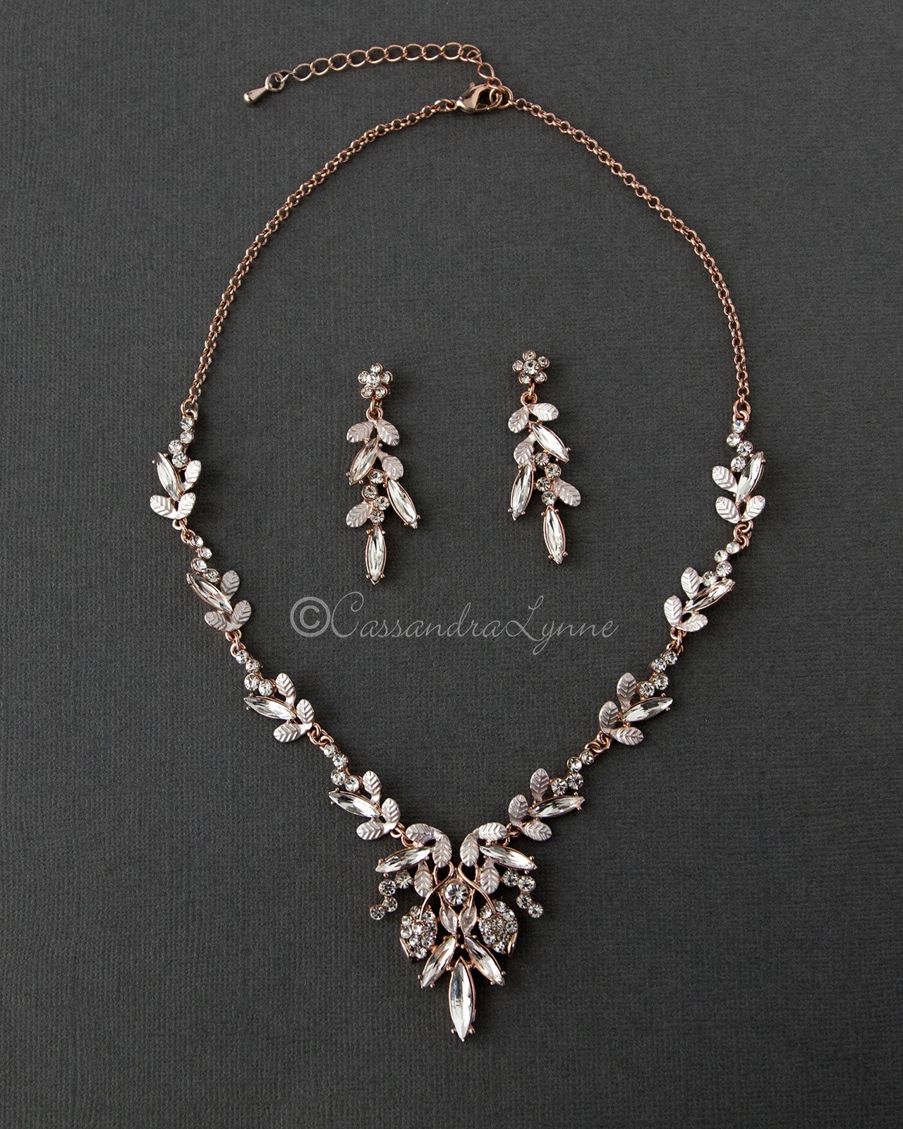 Rose Gold Bridal Necklace of Elongated Crystals