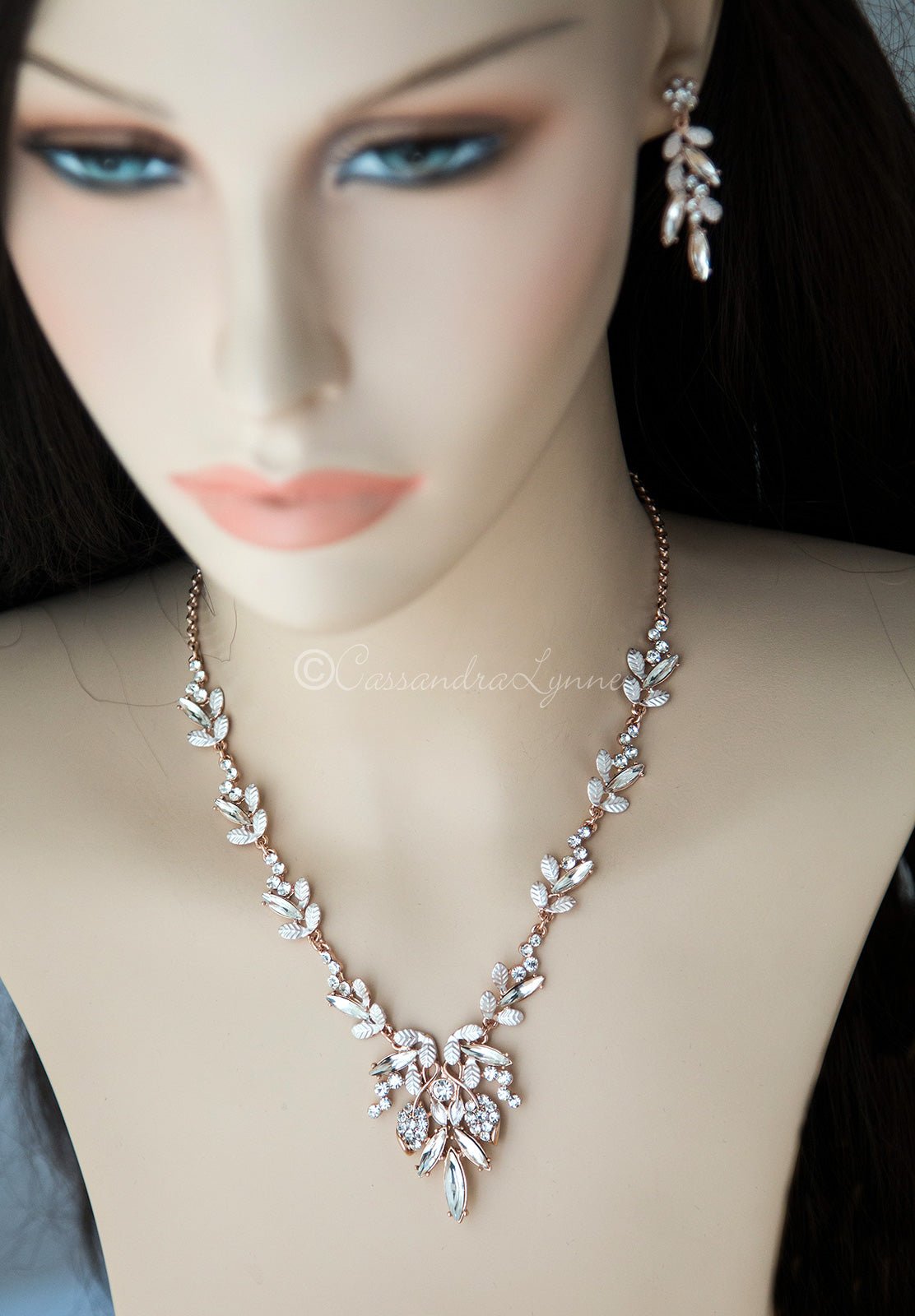 Rose Gold Bridal Necklace of Elongated Crystals
