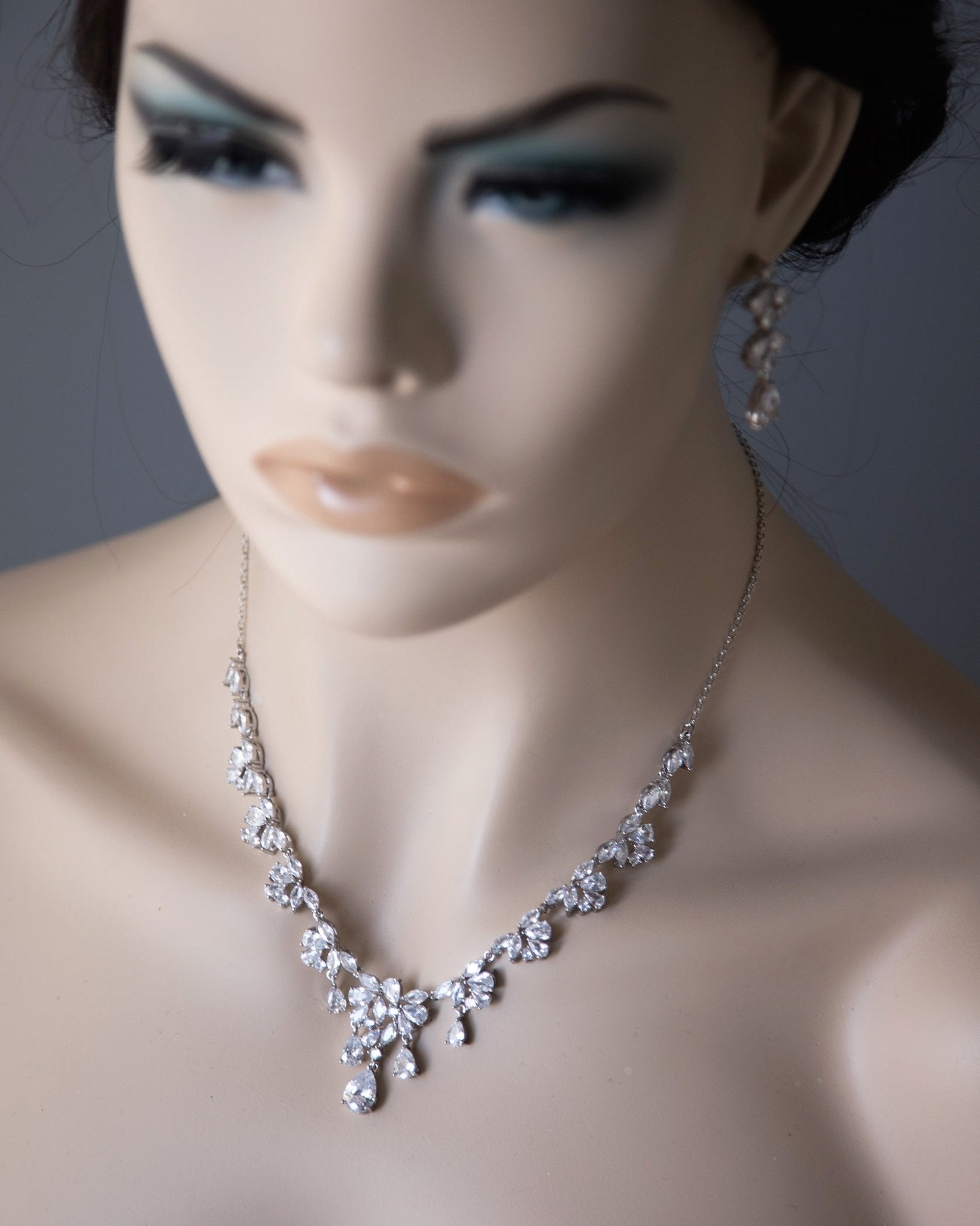 Bridal Necklace Set of Dangle Pear Stones - Cassandra Lynne