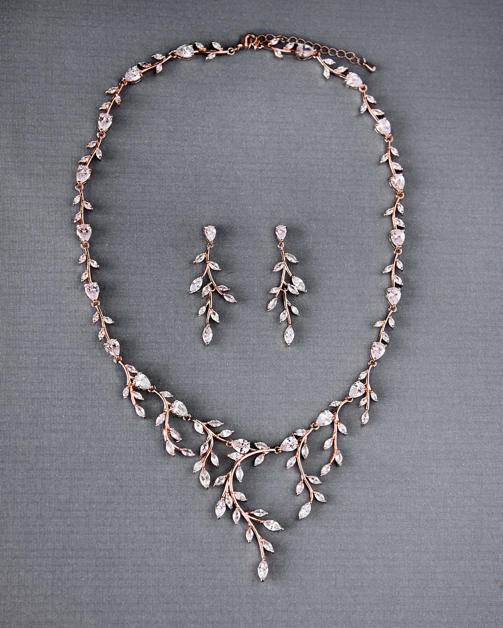 Bridal Necklace and Earrings of Marquise CZ Vines - Cassandra Lynne