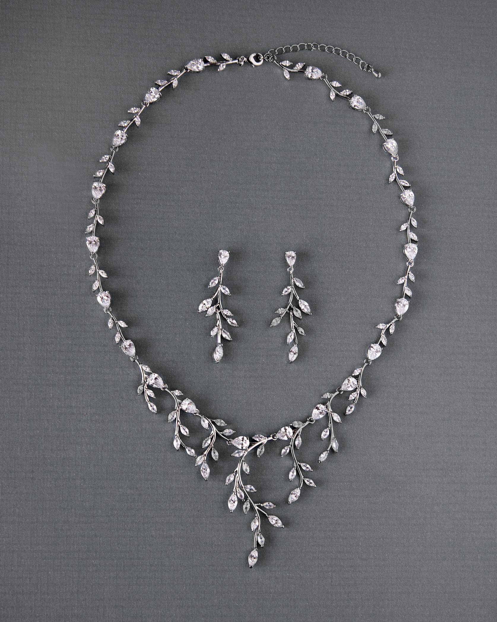 Bridal Necklace and Earrings of Marquise CZ Vines - Cassandra Lynne