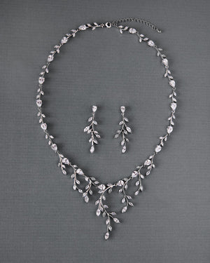 Bridal Necklace and Earrings of Marquise CZ Vines