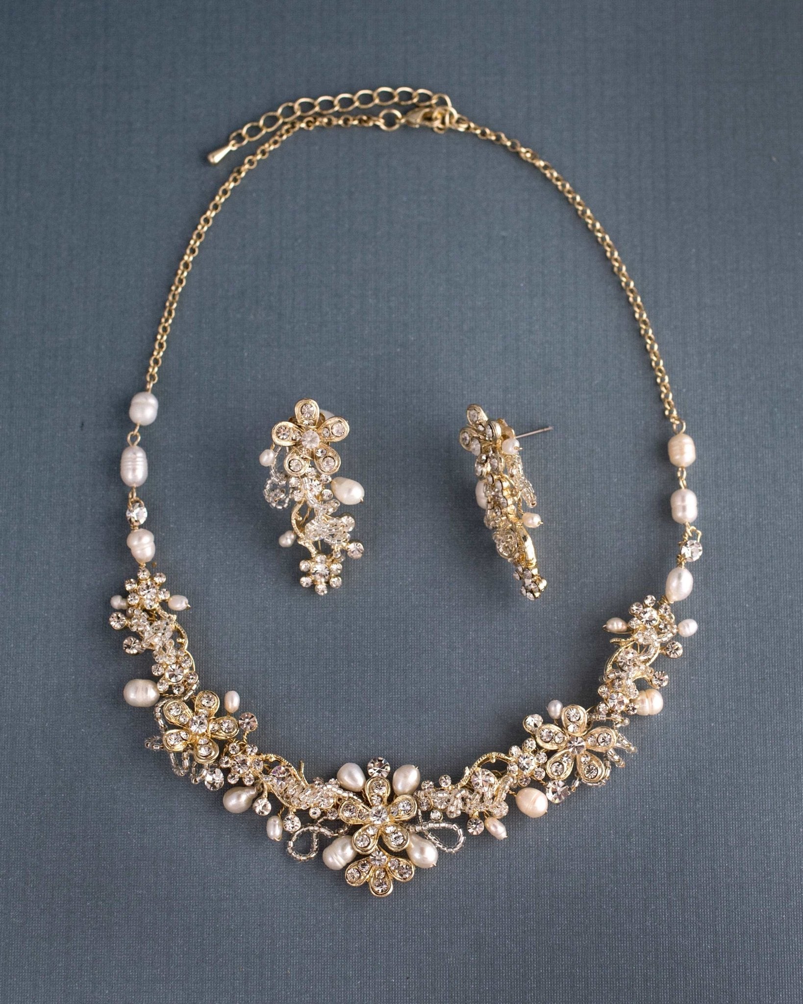 Bridal Necklace Set with Pearls in Gold - Cassandra Lynne