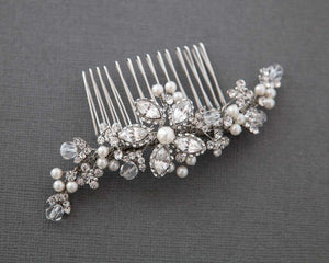 Bridal Pearl Hair Comb with Vintage Marquise Flower