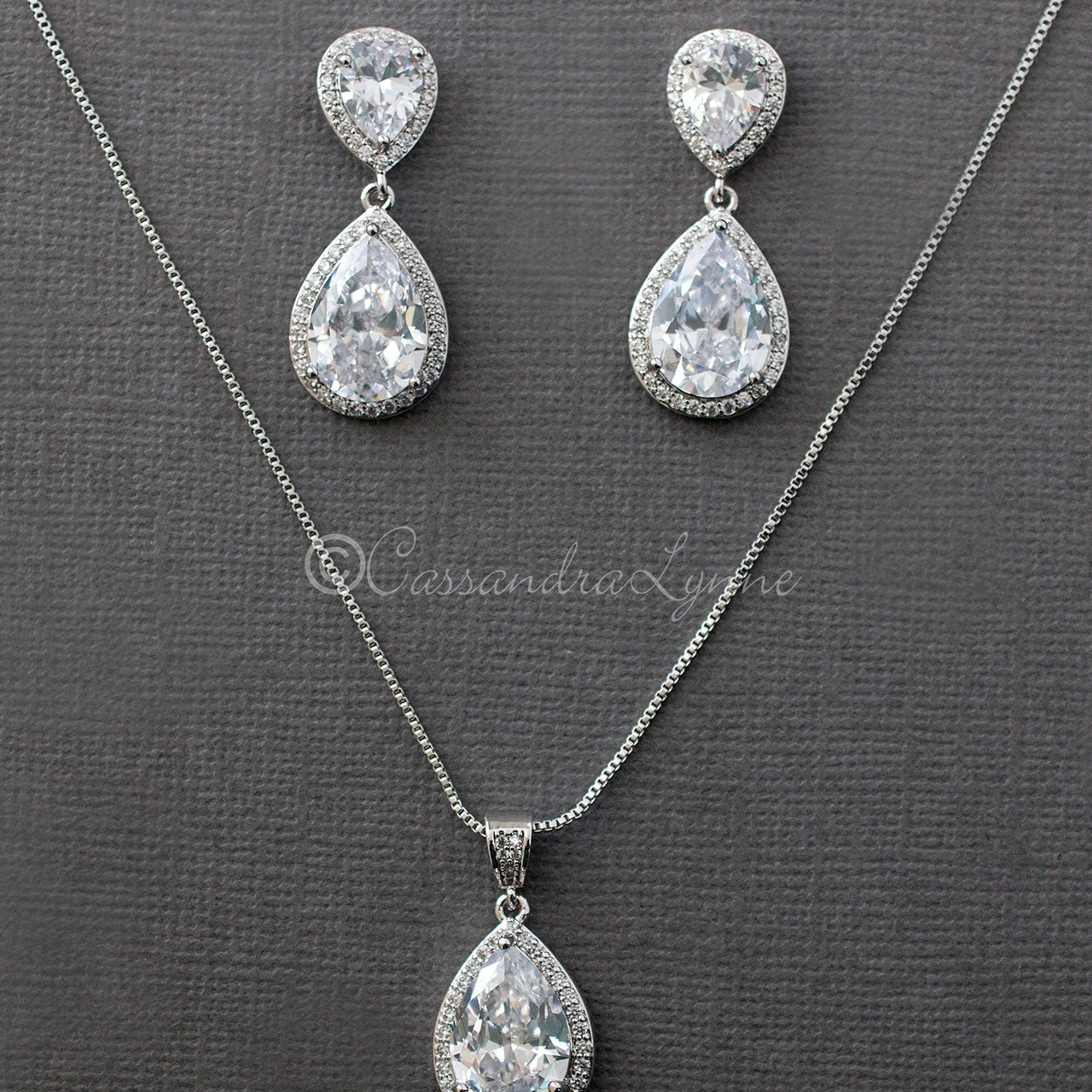 Bridal Pendant Set of Large Water Drops - Necklace Set - Cassandra Lynne