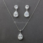 Bridal Pendant Set of Large Water Drops - Necklace Set - Cassandra Lynne