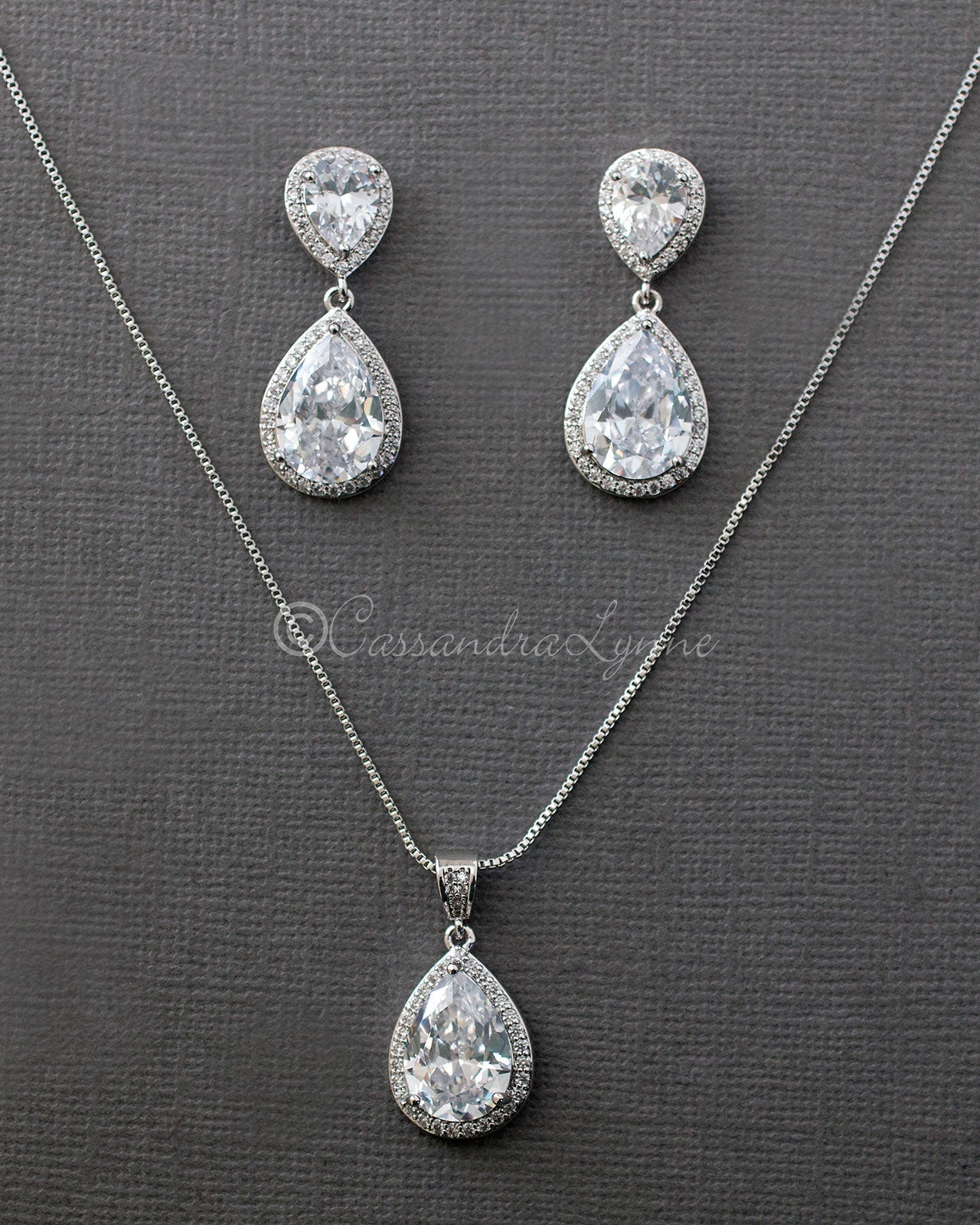 Bridal Pendant Set of Large Water Drops - Necklace Set - Cassandra Lynne