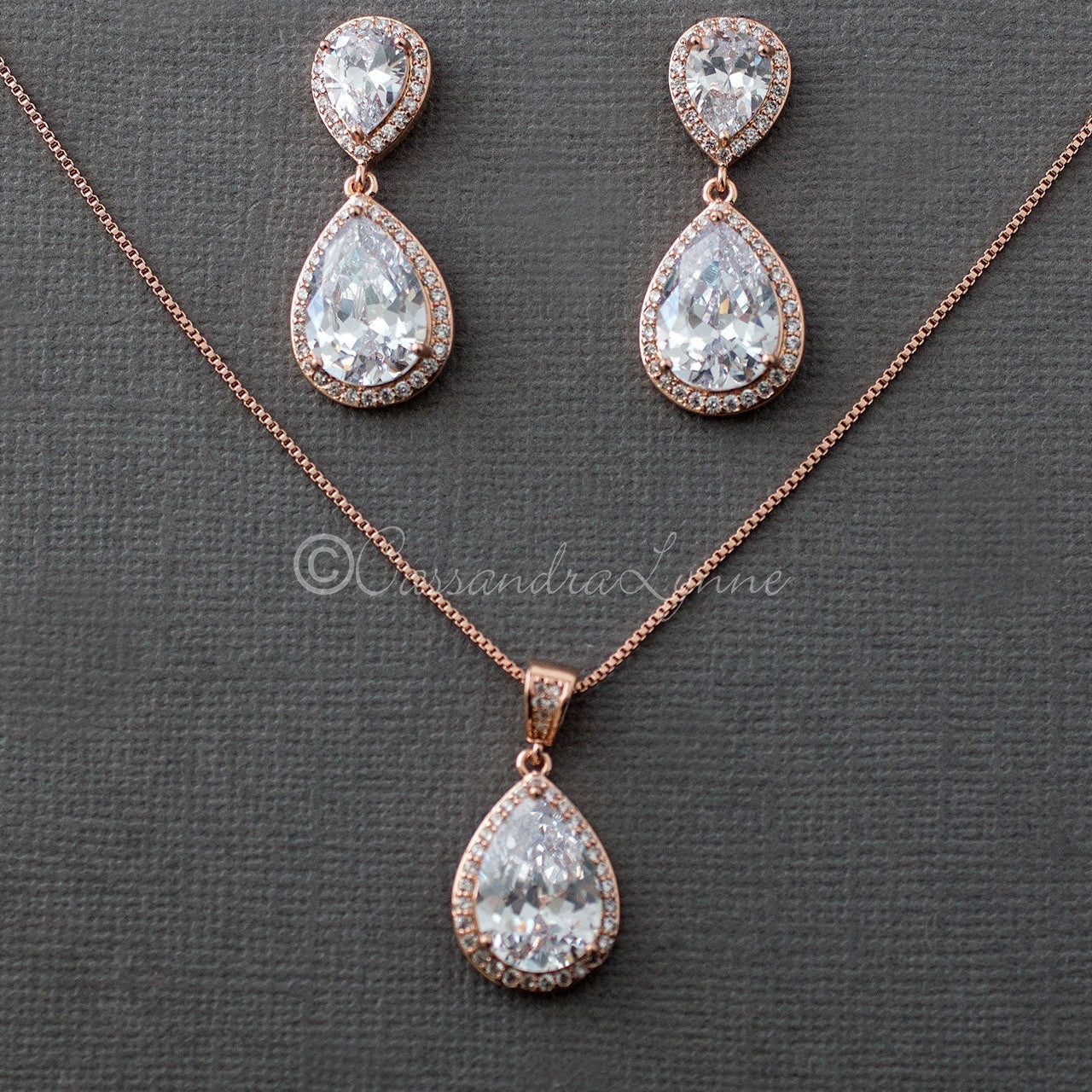 Bridal Pendant Set of Large Water Drops - Necklace Set - Cassandra Lynne