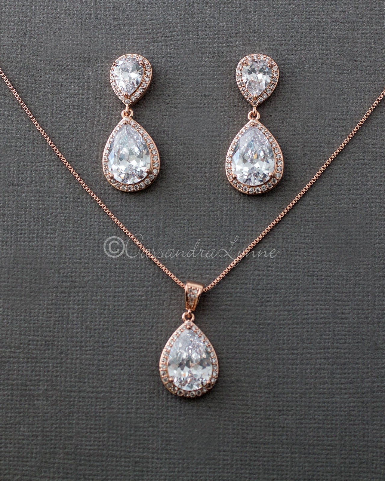 Bridal Pendant Set of Large Water Drops - Necklace Set - Cassandra Lynne