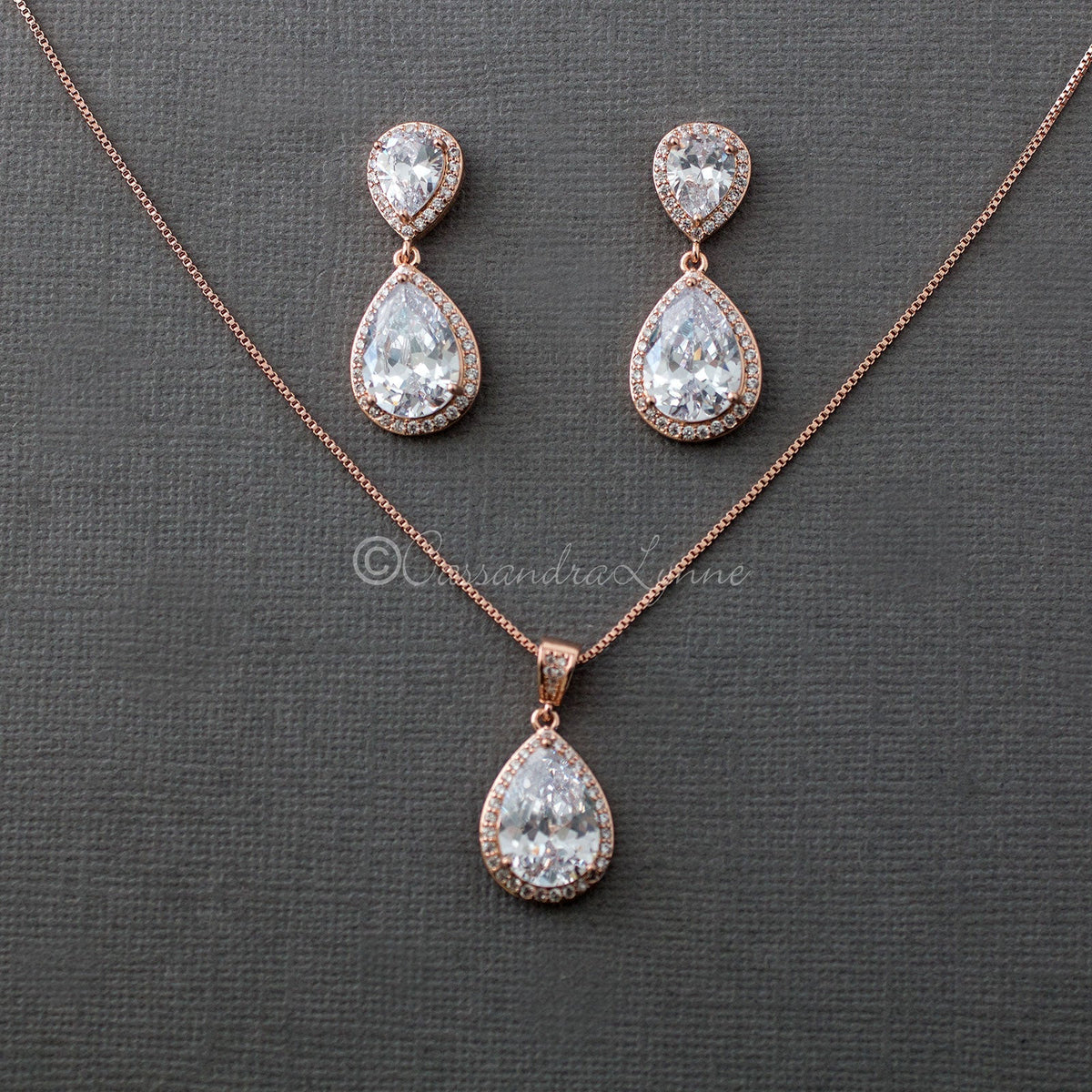 Bridal Pendant Set of Large Water Drops - Necklace Set - Cassandra Lynne