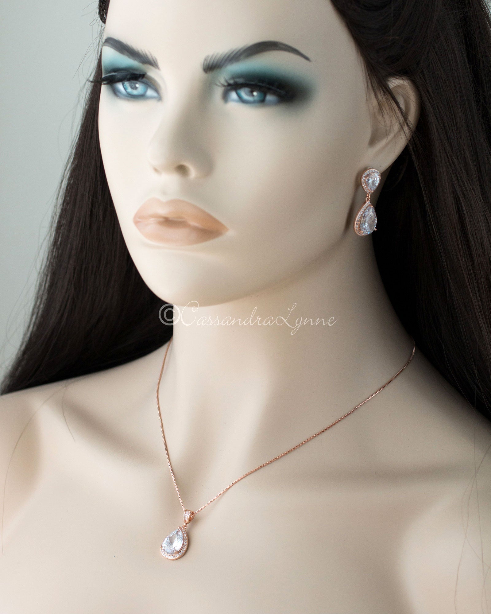 Bridal Pendant Set of Large Water Drops - Necklace Set - Cassandra Lynne