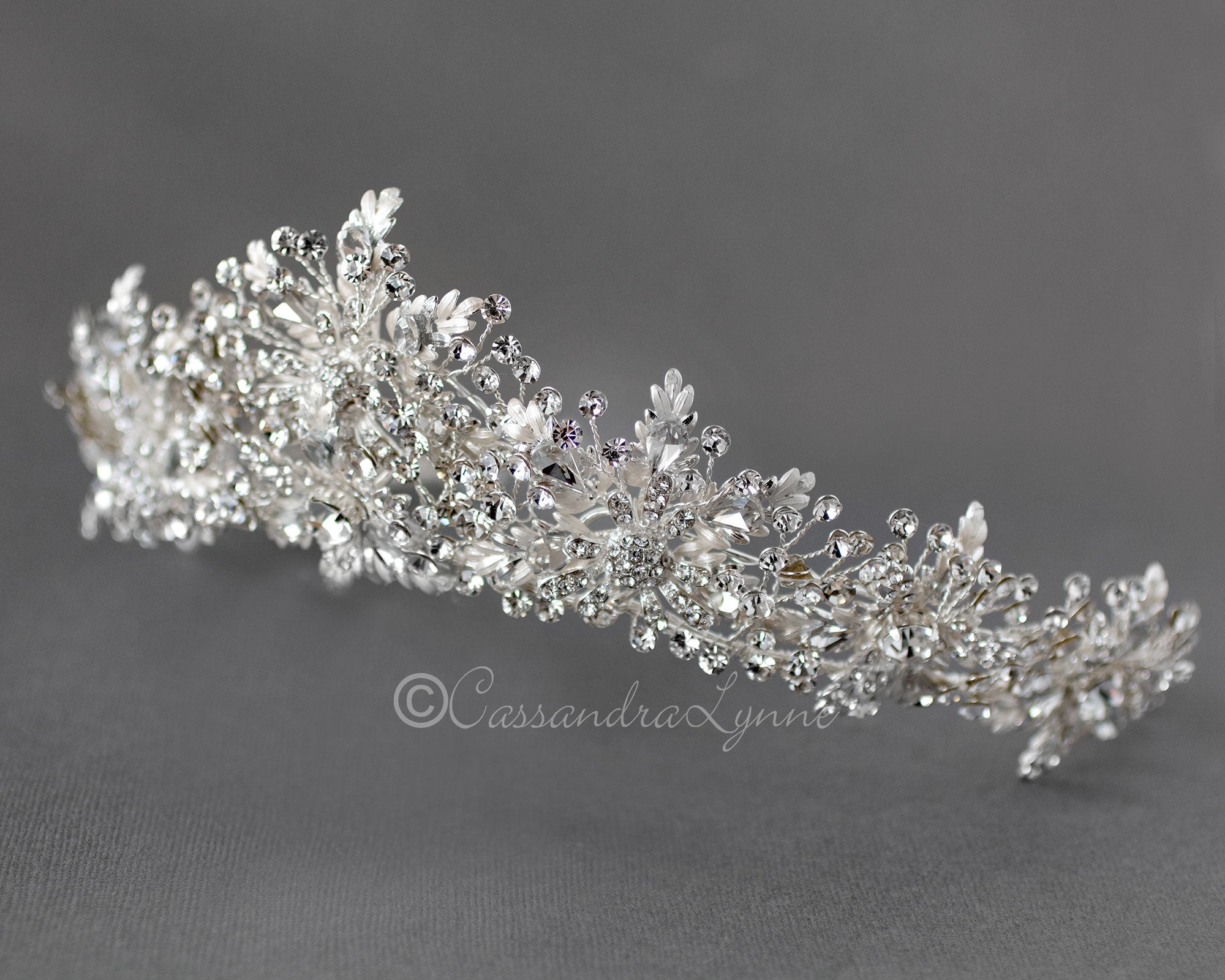 Bridal Tiara of Ivory Frosted Flowers and Jewels - Tiara - Cassandra Lynne