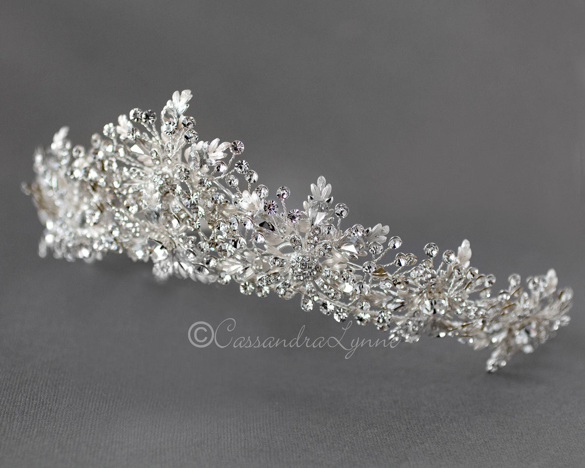 Bridal Tiara of Ivory Frosted Flowers and Jewels - Tiara - Cassandra Lynne