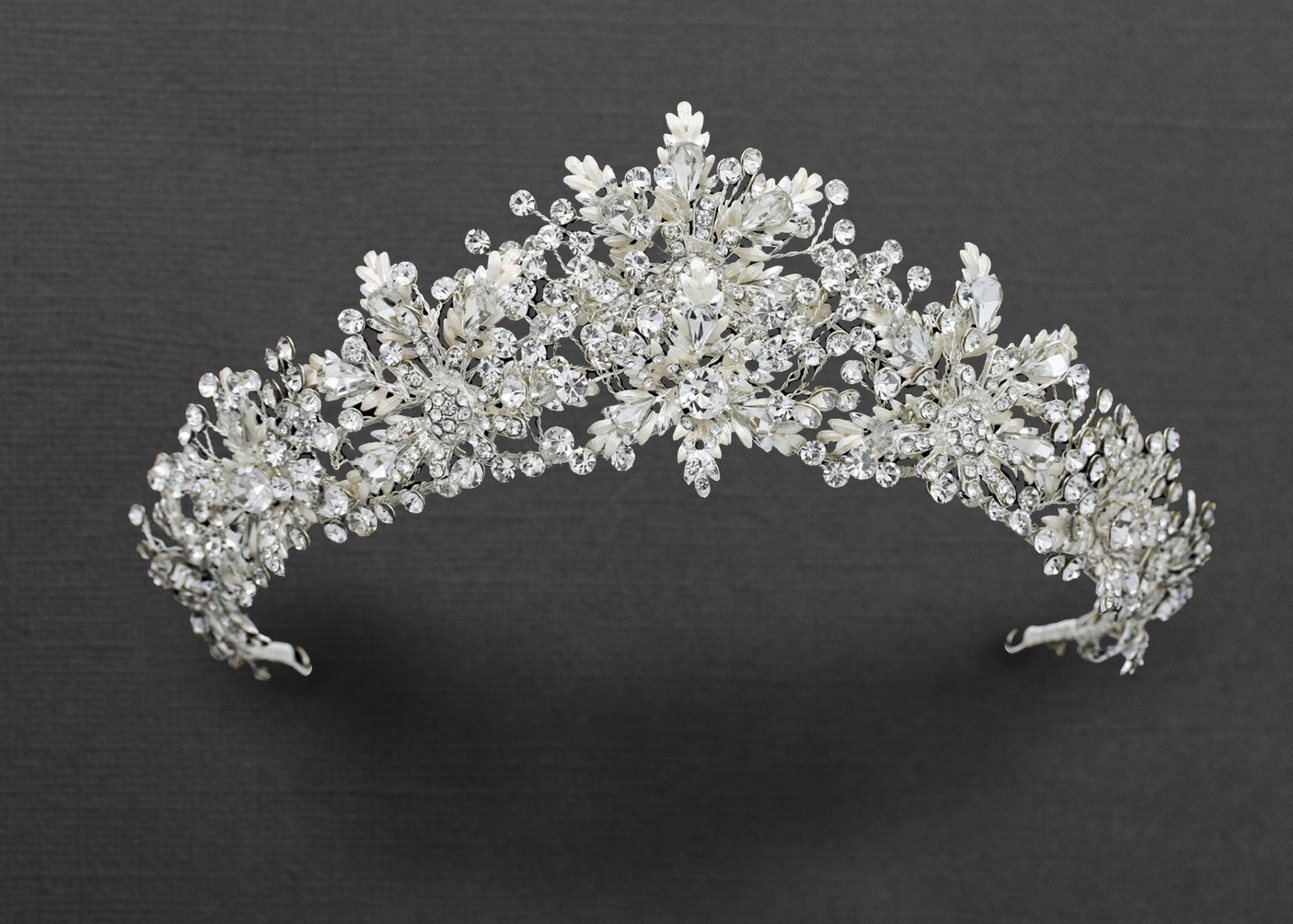 Bridal Tiara of Ivory Frosted Flowers and Jewels - Tiara - Cassandra Lynne