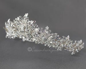 Bridal Tiara of Ivory Frosted Flowers and Jewels