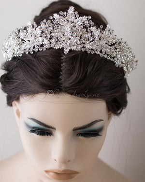 Bridal Tiara of Ivory Frosted Flowers and Jewels