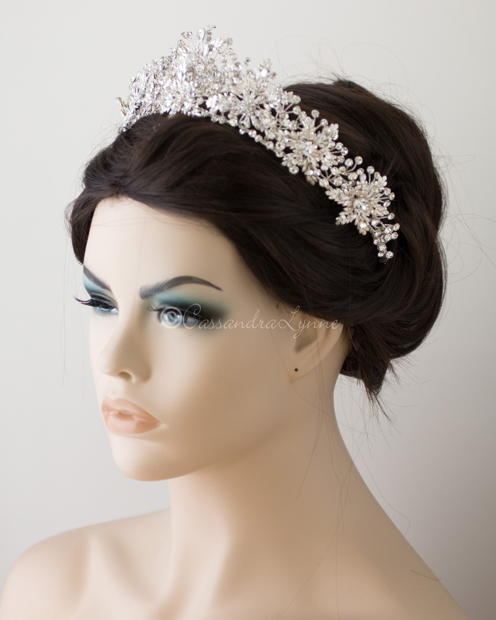 Bridal Tiara of Ivory Frosted Flowers and Jewels - Cassandra Lynne