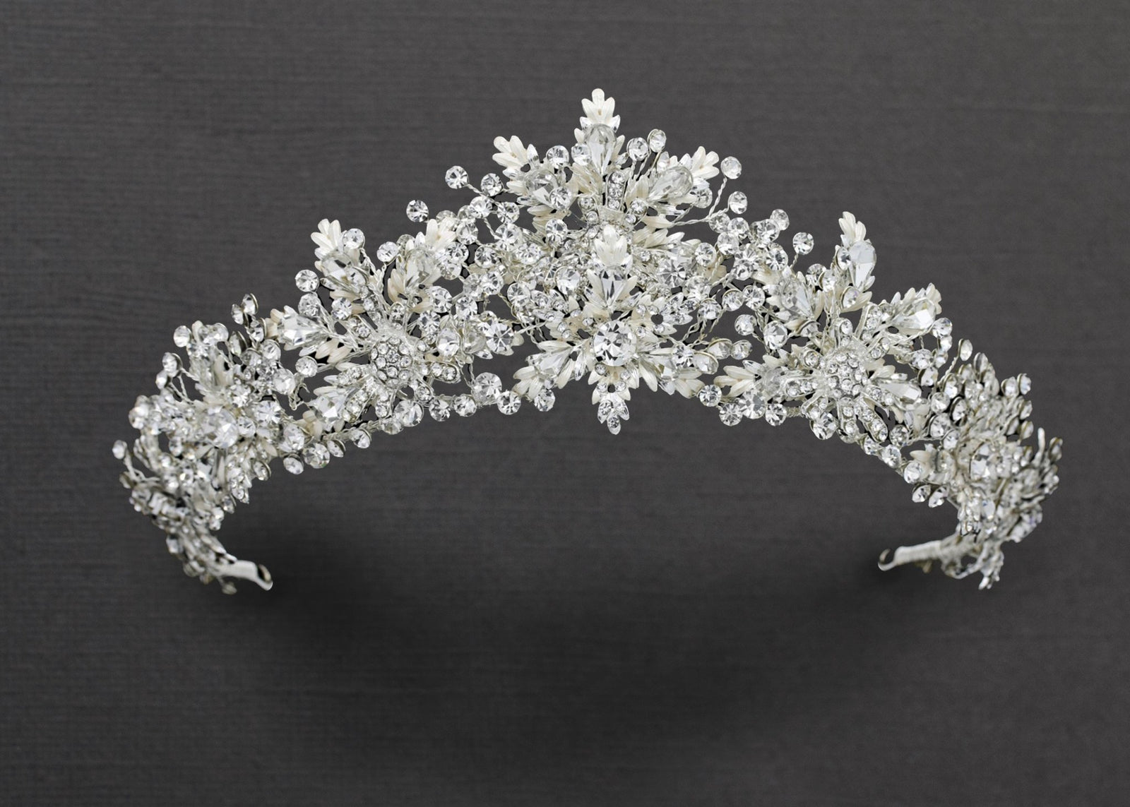 Bridal Tiara of Ivory Frosted Flowers and Jewels - Cassandra Lynne