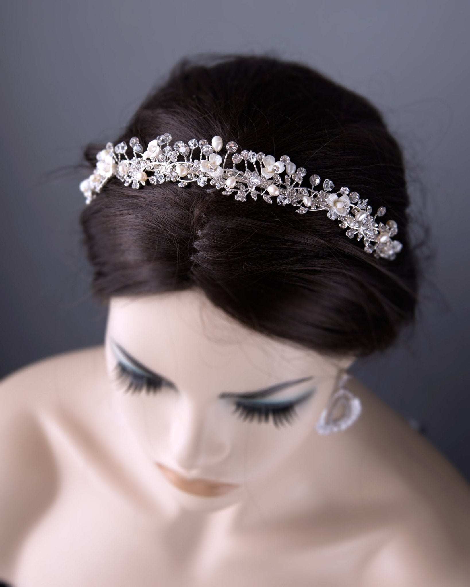 Bridal Tiara with Delicate Porcelain Flowers - Cassandra Lynne