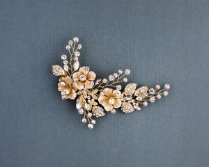 Brushed Gold Flowers Crystal Hair Clip