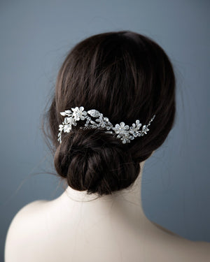 Brushed Silver Flowers Bridal Hair Clip - Cassandra Lynne
