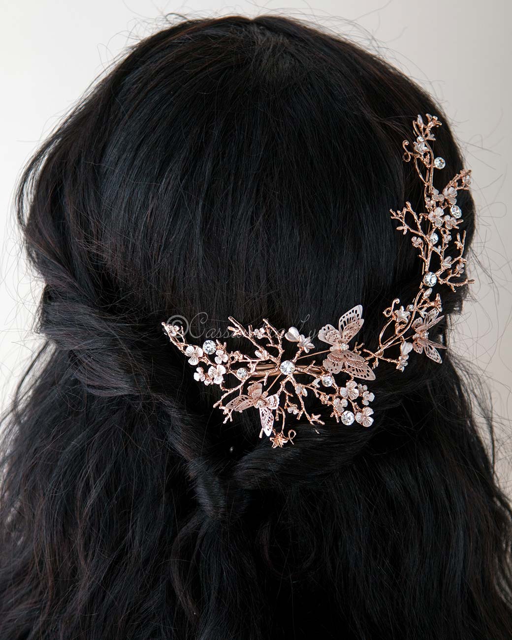 Butterfly Wedding Headpiece in Rose Gold - Cassandra Lynne